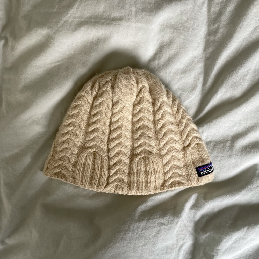 Patagonia Cream Cable Knit Beanie